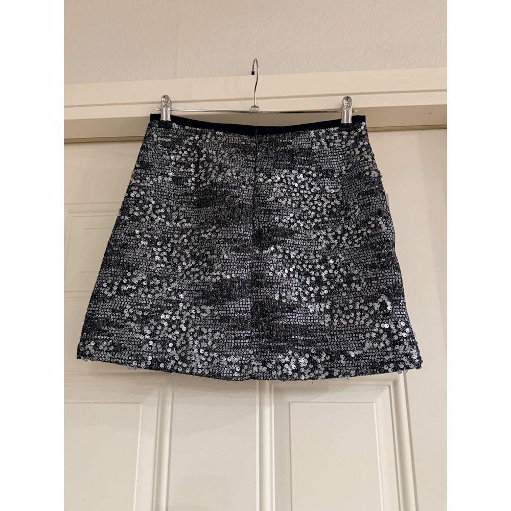 Intrepide Women Silver Sequin Mini Skort Black Party Skirt Size S Tweed Boucle - Picture 2 of 7